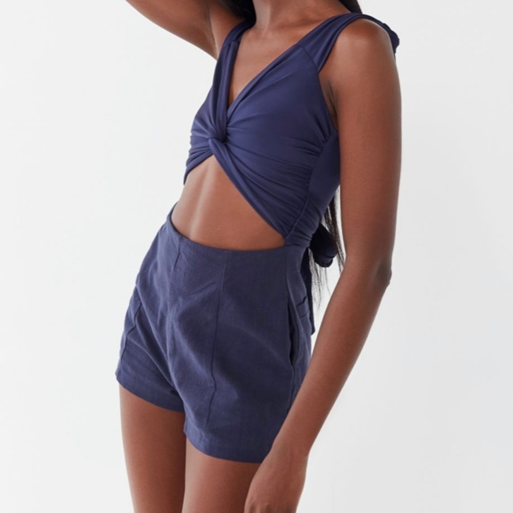 Navy cutout tie-back romper